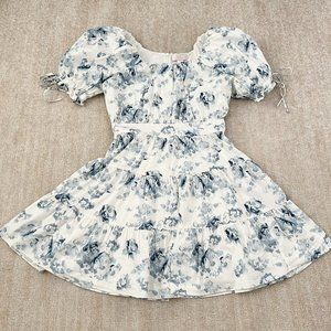 Rachel Parcell Ashley Blue Floral Puff Sleeve Midi Dress M